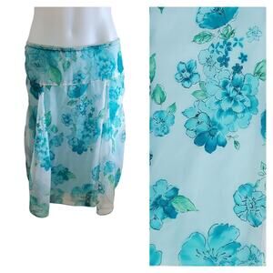 Y2K Paper Doll Blue Floral Mesh Mini Slip Skirt Size S Boho Fairy Boho Vintage